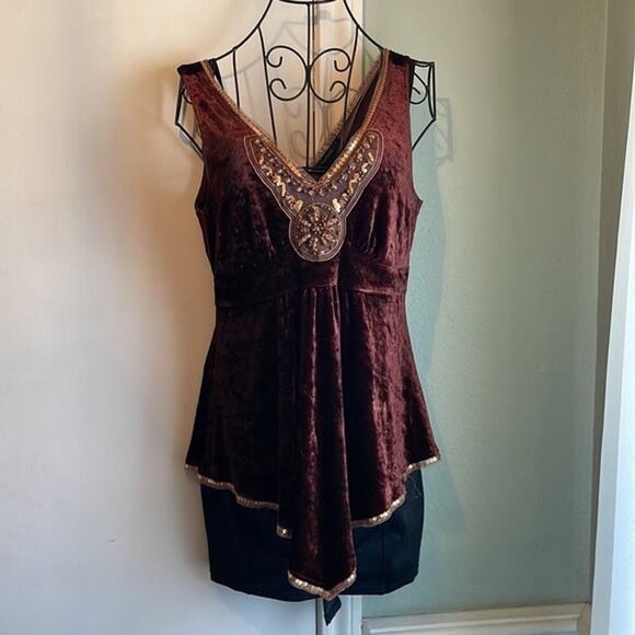 Express velvet eveningwear with brown gold accents M - Picture 1 of 4